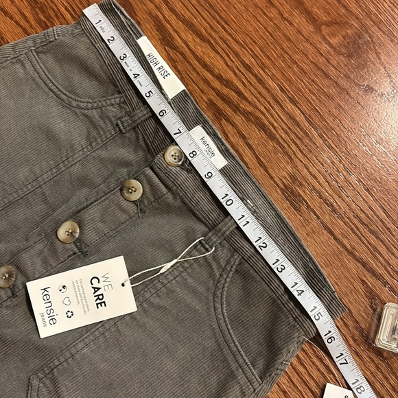 Kensie teal slate green corduroy Button-Front Mini Skirt high rise 100% cotton 6 - Picture 11 of 13